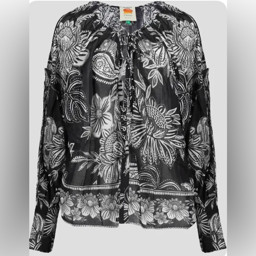 FARM Rio Pasley Bloom black V neck blouse